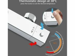Columna de Ducha Termostática Cromada Ajustable con Alcachofa y Ducha Superior Grande Cuadrada^Aica Clearance