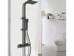Aica Columna De Ducha|Columna de Ducha Termostática Mate | Alcachofa Cuadrada Grande | Barra Regulable 73-115cm| Sistema de Ducha Superior
