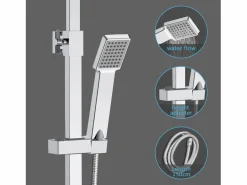 Columna de Ducha Termostática Cromado, Alcachofa Cuadrada y Ducha Superior Grande 20 cm con Barra Redonda Regulable^Aica Discount