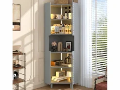 Columna de esquina de baño - con iluminación LED - con 2 puertas - con 4 estantes - con estantes abiertos -^ModernLuxe Best