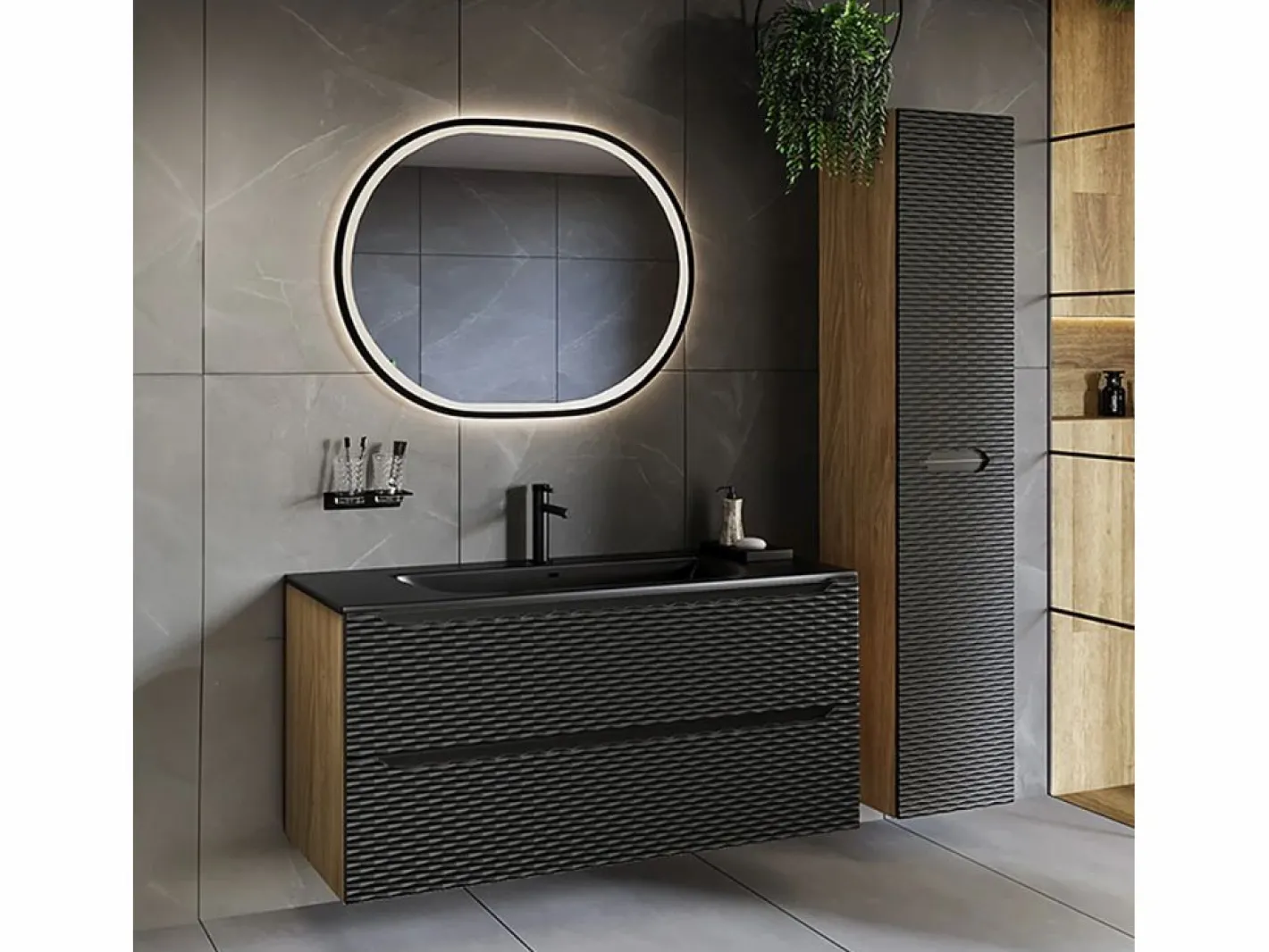 Petits-Meubles Columna de pared 2 puertas Elora y madera Negro New
