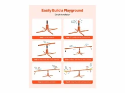 Columpio|Columpio de Balancín SucceBuy para Niños, Capacidad 45,4 kg por Asiento, Equipado con Asas Ergonométricas, Patas de Soporte de 4 Ramas, Rotación 360°