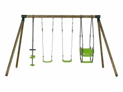 Columpio de madera "Nelio" - Con 2 columpios, 1 cara a cara y 1 cesta^Habitat et jardin Outlet