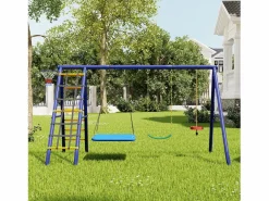 Hauss Spole Columpio exterior de acero - 3 columpios + estructura de escalada + cesta Azul New