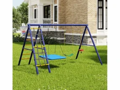 Hauss Spole Columpio exterior de acero - 3 columpios + estructura de escalada + cesta Azul New