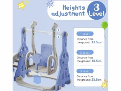 Tobogán|Columpio infantil 4 en 1 con tobogán, escalera, columpio y aro de baloncesto - Interior/Exterior - Azul