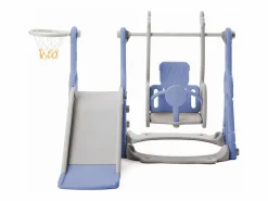 Columpio infantil con tobogán, escalera y columpio con canasta de baloncesto - Parque infantil 4 en 1 - Uso interior y exterior - Azul^ Hot