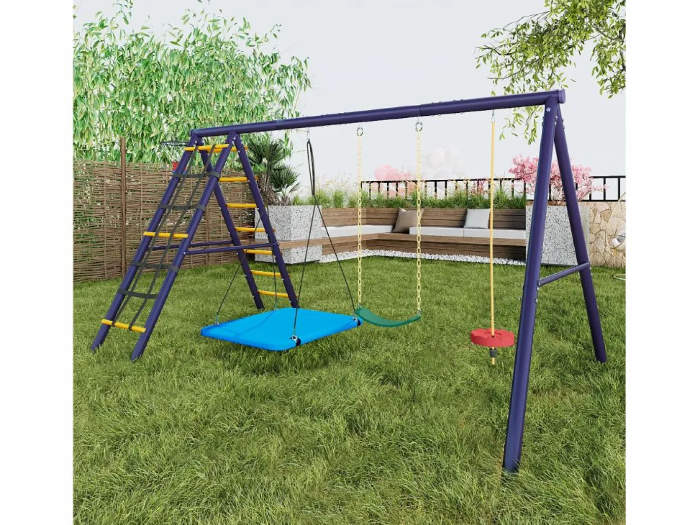 Merax Columpio|Columpio infantil multifuncional para exterior - 310 x 174 x 203 cm - de acero - con estructura de escalada -