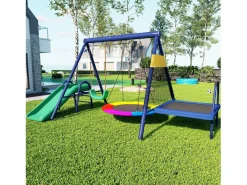 Merax Columpio infantil multifuncional para exterior - 335 x 198 x 183 cm - de acero - con tobogán - Azul Discount