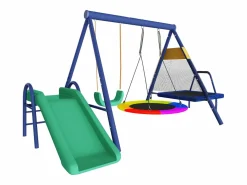 Merax Columpio infantil multifuncional para exterior - 335 x 198 x 183 cm - de acero - con tobogán - Azul Discount