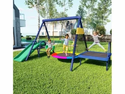 Merax Columpio infantil multifuncional para exterior - 335 x 198 x 183 cm - de acero - con tobogán - Azul Discount