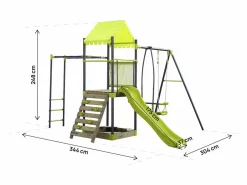 Habitat et jardin Columpio metálico "Lucien" con tobogán y arenero - Verde Clearance