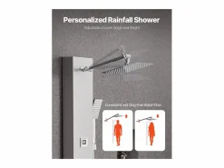Columna De Ducha|Coluna de Duche SucceBuy con Chuveiro Efeito Chuva en Acero Inoxidable, Torneira 4 Funciones, 6 Jatos Corporais, Chuveiro de Mão, 124 cm