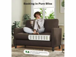 DripeX Combustible sofá de terciopelo marrón de peluche de 2 a 2 años, con un asiento profundo de 55 cm y reposabrazos - 128x78x89cm Marru00f3n Discount