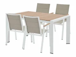 Comedor de jardín de aluminio: una mesa L.150 cm y 4 sillones apilables - Natural claro y blanco - LIOUS de^MYLIA Clearance