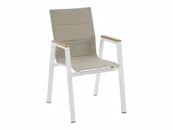 Comedor de jardín de aluminio: una mesa L.150 cm y 4 sillones apilables - Natural claro y blanco - LIOUS de^MYLIA Clearance