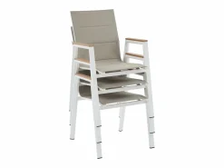 Comedor de jardín de aluminio: una mesa L.150 cm y 4 sillones apilables - Natural claro y blanco - LIOUS de^MYLIA Clearance