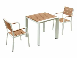 Comedor de jardín de aluminio: una mesa de 80 cm y 2 sillones apilables - Natural claro y blanco - NYROS de^MYLIA New