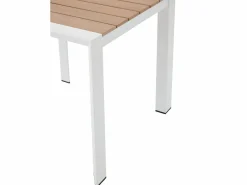 Comedor de jardín de aluminio: una mesa de 80 cm y 2 sillones apilables - Natural claro y blanco - NYROS de^MYLIA New