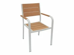 Comedor de jardín de aluminio: una mesa de 80 cm y 2 sillones apilables - Natural claro y blanco - NYROS de^MYLIA New