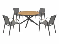 Comedor de jardín de aluminio: mesa redonda D.125 cm y 4 sillones - Antracita y natural claro - ZEYVA de^MYLIA New