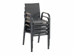 Comedor de jardín de aluminio: mesa redonda D.125 cm y 4 sillones - Antracita y natural claro - ZEYVA de^MYLIA New