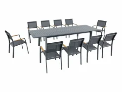 Comedor de jardín de aluminio: una mesa extensible L.205/286,5 cm y 10 sillones apilables - Antracita - MACILA de^MYLIA New