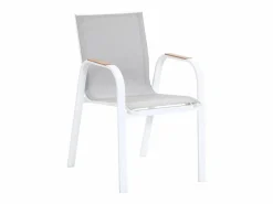 MYLIA Comedor de jardín de aluminio: mesa extensible de aluminio L.155/246 cm y 6 sillones - Natural claro y blanco - SERUNO de Color natural claro / Blanco Sale