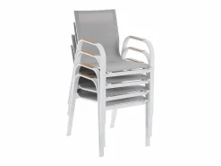 MYLIA Comedor de jardín de aluminio: mesa extensible de aluminio L.155/246 cm y 6 sillones - Natural claro y blanco - SERUNO de Color natural claro / Blanco Sale