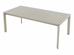 MYLIA Comedores De Jardín|Comedor de jardín de aluminio: mesa extensible L.205/286.5 cm y 10 sillones apilables - Taupe - MACILA de