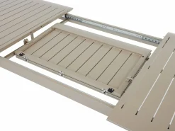 MYLIA Comedores De Jardín|Comedor de jardín de aluminio: mesa extensible L.205/286.5 cm y 10 sillones apilables - Taupe - MACILA de