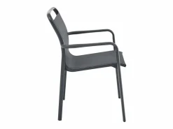 MYLIA Comedor de jardín de aluminio: una mesa redonda extensible L.150/200 cm y 6 sillones apilables - Antracita - VELYRA de Gris antracita New