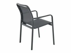MYLIA Comedor de jardín de aluminio: una mesa redonda extensible L.150/200 cm y 6 sillones apilables - Antracita - VELYRA de Gris antracita New