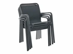 MYLIA Comedor de jardín de aluminio: una mesa redonda extensible L.150/200 cm y 6 sillones apilables - Antracita - VELYRA de Gris antracita New