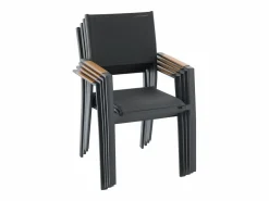 MYLIA Comedor de jardín de aluminio: una mesa extensible L.205/286,5 cm y 6 sillones apilables - Antracita - MACILA de Gris antracita Sale