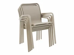 MYLIA Comedor de jardín de aluminio: una mesa redonda extensible L.150/200 cm y 6 sillones apilables - - VELYRA de Topo Clearance
