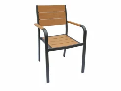 MYLIA Comedores De Jardín|Comedor de jardín de aluminio: una mesa L.150 cm y 4 sillones apilables - Natural claro y antracita - NYROS de