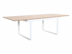 MYLIA Comedores De Jardín|Comedor de jardín de aluminio: mesa extensible de aluminio L.155/246 cm y 8 sillones - Natural claro y blanco - SERUNO de