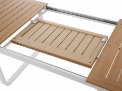 MYLIA Comedores De Jardín|Comedor de jardín de aluminio: mesa extensible de aluminio L.155/246 cm y 8 sillones - Natural claro y blanco - SERUNO de