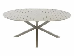 MYLIA Comedor de jardín de aluminio: una mesa redonda extensible L.150/200 cm y 4 sillones apilables - - VELYRA de Topo Hot