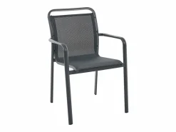 Comedor de jardín de aluminio: una mesa redonda extensible L.150/200 cm y 4 sillones apilables - Antracita - VELYRA de^MYLIA Hot