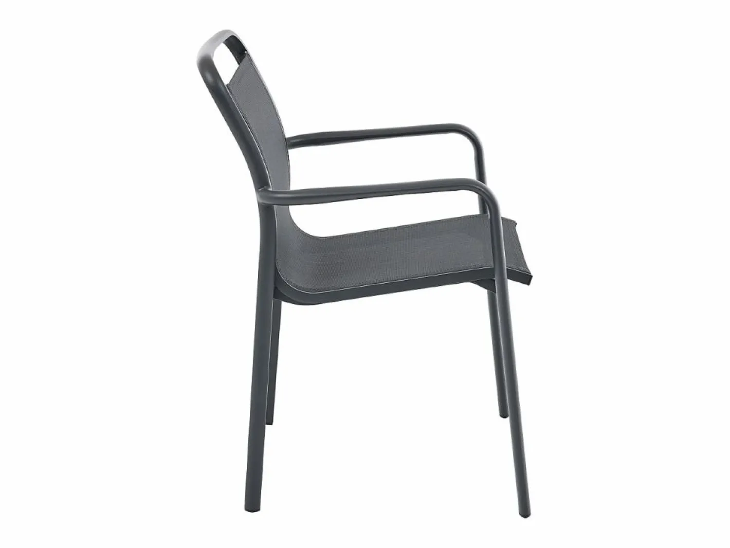 Comedor de jardín de aluminio: una mesa redonda extensible L.150/200 cm y 4 sillones apilables - Antracita - VELYRA de^MYLIA Hot