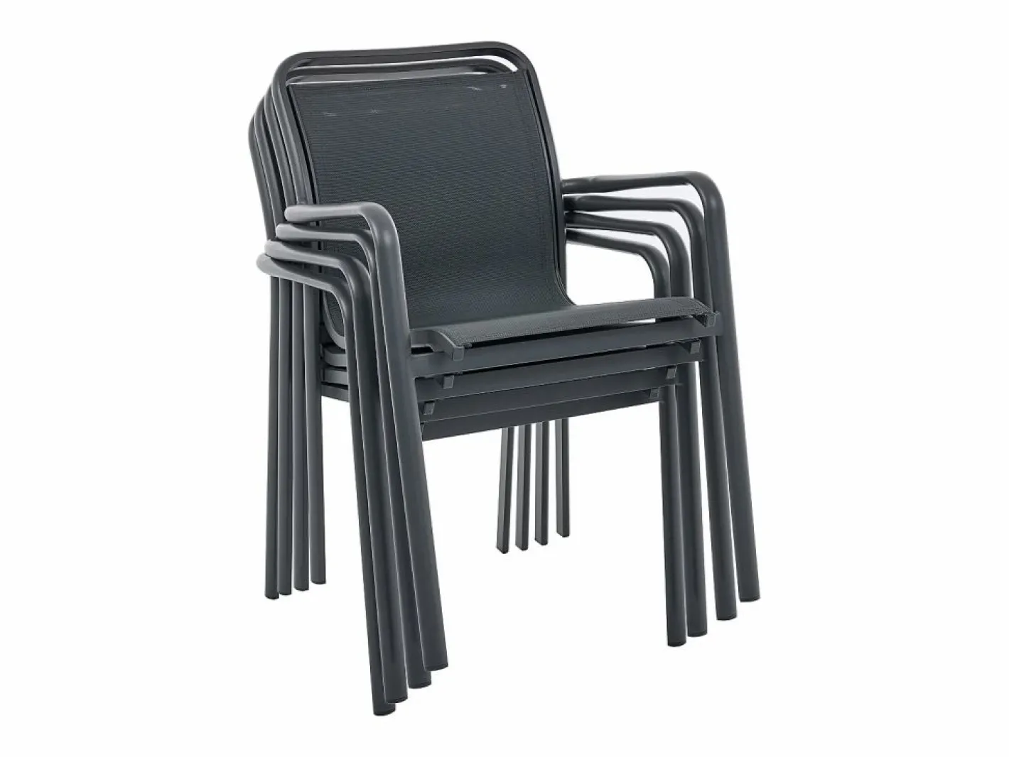 Comedor de jardín de aluminio: una mesa redonda extensible L.150/200 cm y 4 sillones apilables - Antracita - VELYRA de^MYLIA Hot