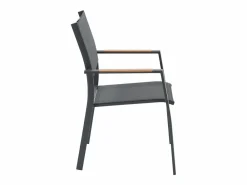 MYLIA Comedor de jardín de aluminio: mesa redonda extensible L.150/200 cm y 6 sillones apilables - Antracita - YOHA de Gris antracita New
