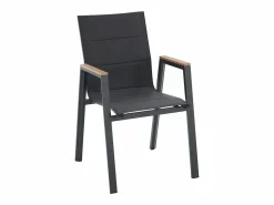 MYLIA Comedores De Jardín|Comedor de jardín de aluminio: una mesa L.150 cm y 6 sillones apilables - Natural claro y antracita - LIOUS de