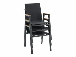 MYLIA Comedores De Jardín|Comedor de jardín de aluminio: una mesa L.150 cm y 6 sillones apilables - Natural claro y antracita - LIOUS de