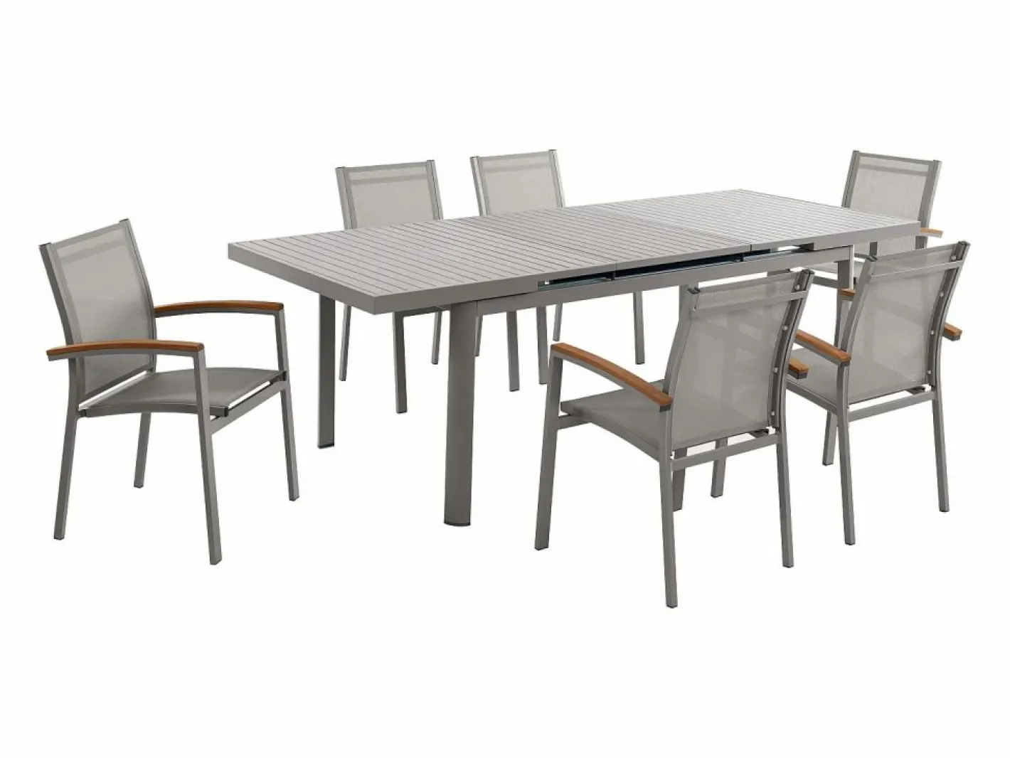 MYLIA Comedores De Jardín|Comedor de jardín de aluminio con mesa extensible 180/240 y 6 sillas - NAURU de