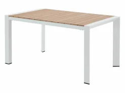 Comedor de jardín de aluminio: una mesa L.150 cm y 6 sillones apilables - Natural claro y blanco - LIOUS de^MYLIA New
