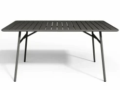 MYLIA Comedor de jardín de metal: Mesa An. 160 cm y 4 sillas apilables Gris antracita Hot