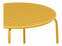 MYLIA Comedor de jardín de metal - Mesa redonda D.130cm y 6 sillones apilables - Amarillo - MIRMANDE de Mostaza Online